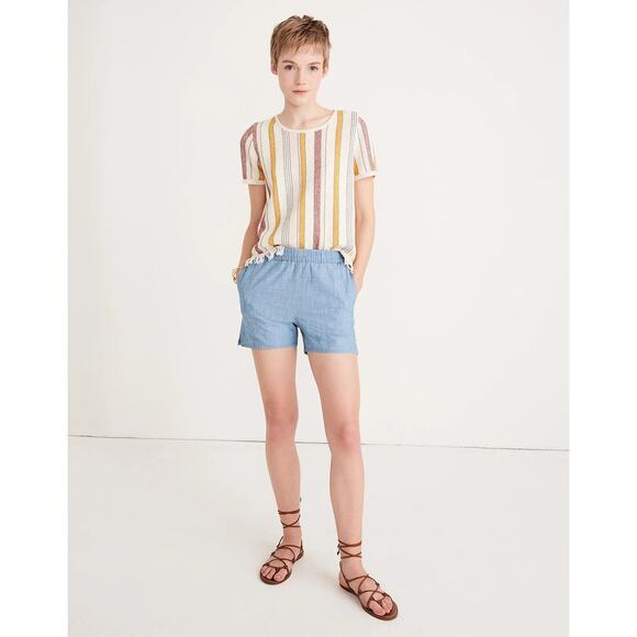 Madewell Chambray Shorts Casual Relaxed Fit Elastic Waist Pockets Cotton Sz XXL - Picture 1 of 7